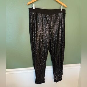 JustFab Black Sequin Jogger Pants Size XL NWOT